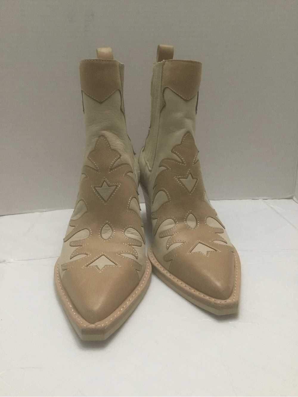 Dolce Vita Two-Tone Beige Cream Western Ankle Boots